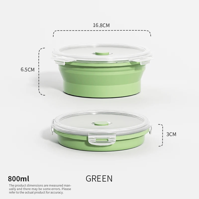 Collapsible Food Storage Containers Foldable Silicone Lunch Containers with Lids, Rectangle Collapsible Bowls Round Food Bowls