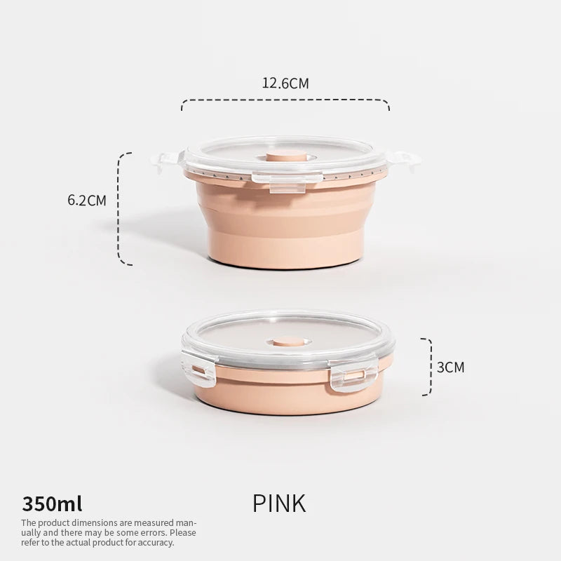 Collapsible Food Storage Containers Foldable Silicone Lunch Containers with Lids, Rectangle Collapsible Bowls Round Food Bowls