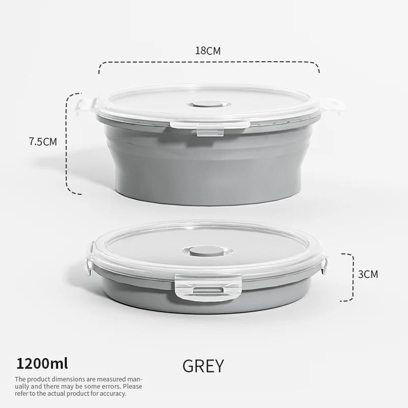 Collapsible Food Storage Containers Foldable Silicone Lunch Containers with Lids, Rectangle Collapsible Bowls Round Food Bowls