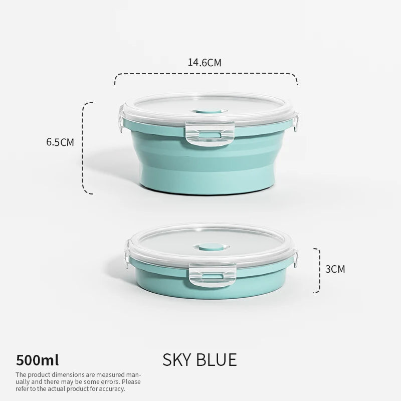 Collapsible Food Storage Containers Foldable Silicone Lunch Containers with Lids, Rectangle Collapsible Bowls Round Food Bowls