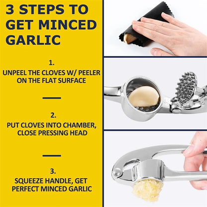 LMETJMA Premium Garlic Press Stainless Steel Garlic Mincer Garlic Crusher Easy to Squeeze and Clean Kitchen Tools JT202