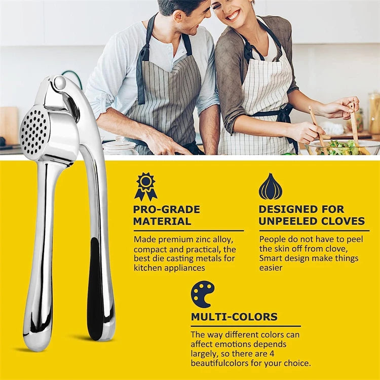 LMETJMA Premium Garlic Press Stainless Steel Garlic Mincer Garlic Crusher Easy to Squeeze and Clean Kitchen Tools JT202
