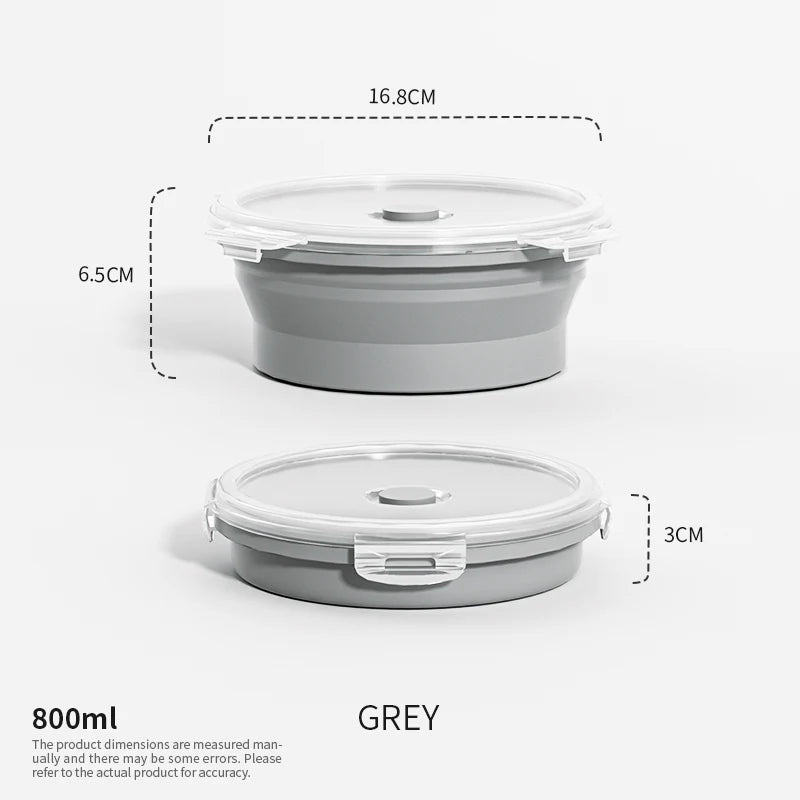Collapsible Food Storage Containers Foldable Silicone Lunch Containers with Lids, Rectangle Collapsible Bowls Round Food Bowls