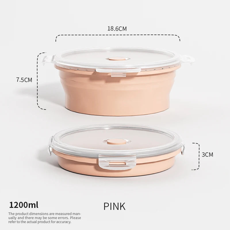 Collapsible Food Storage Containers Foldable Silicone Lunch Containers with Lids, Rectangle Collapsible Bowls Round Food Bowls