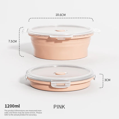 Collapsible Food Storage Containers Foldable Silicone Lunch Containers with Lids, Rectangle Collapsible Bowls Round Food Bowls