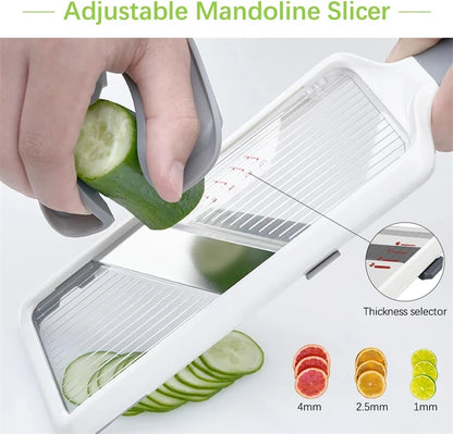 LMETJMA Multi Handheld Mandoline Slicer with Adjustable Stainless Steel Blade Kitchen Veggie Chopper Cheese Grater JT237