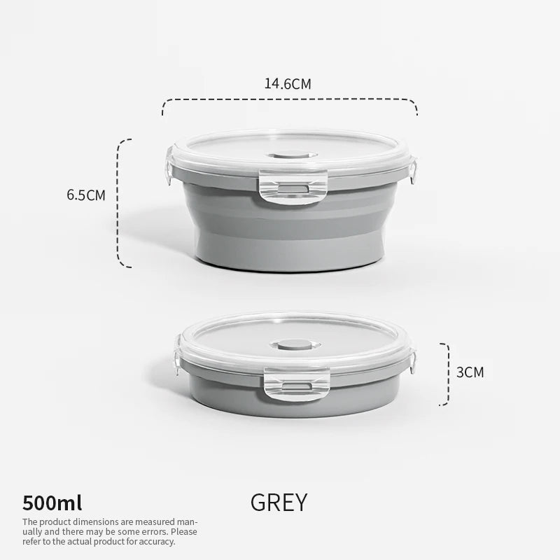Collapsible Food Storage Containers Foldable Silicone Lunch Containers with Lids, Rectangle Collapsible Bowls Round Food Bowls